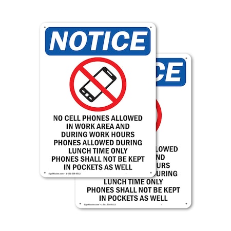 Signmission No Cell Phones Allowed, 10 in W x Rectangle, Aluminum OS-2PACK-NS-A-1014-V-14422